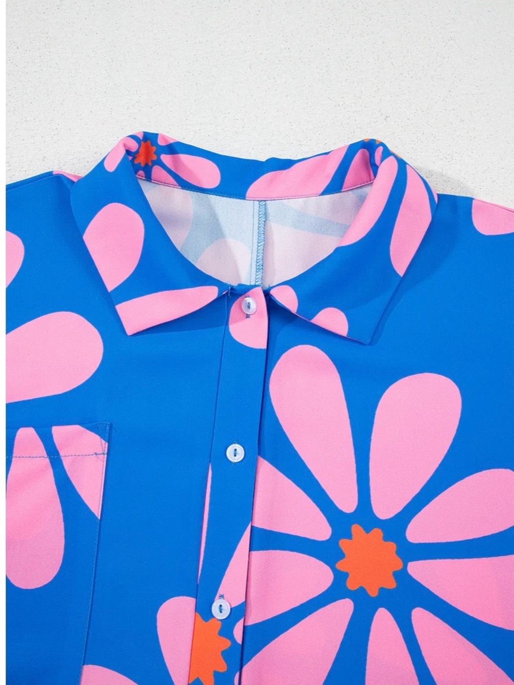 NEW Blue “Flower Power” Romper/Shorts with Pink Daisies - Picture 11 of 16